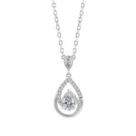 14K White Gold Pear & Round Diamond Teardrop Pendant With Chain 1.00 Ct Pear Shaped Diamond Pendant For Women (Color F-G -Clarity Vs1/Vs2)
