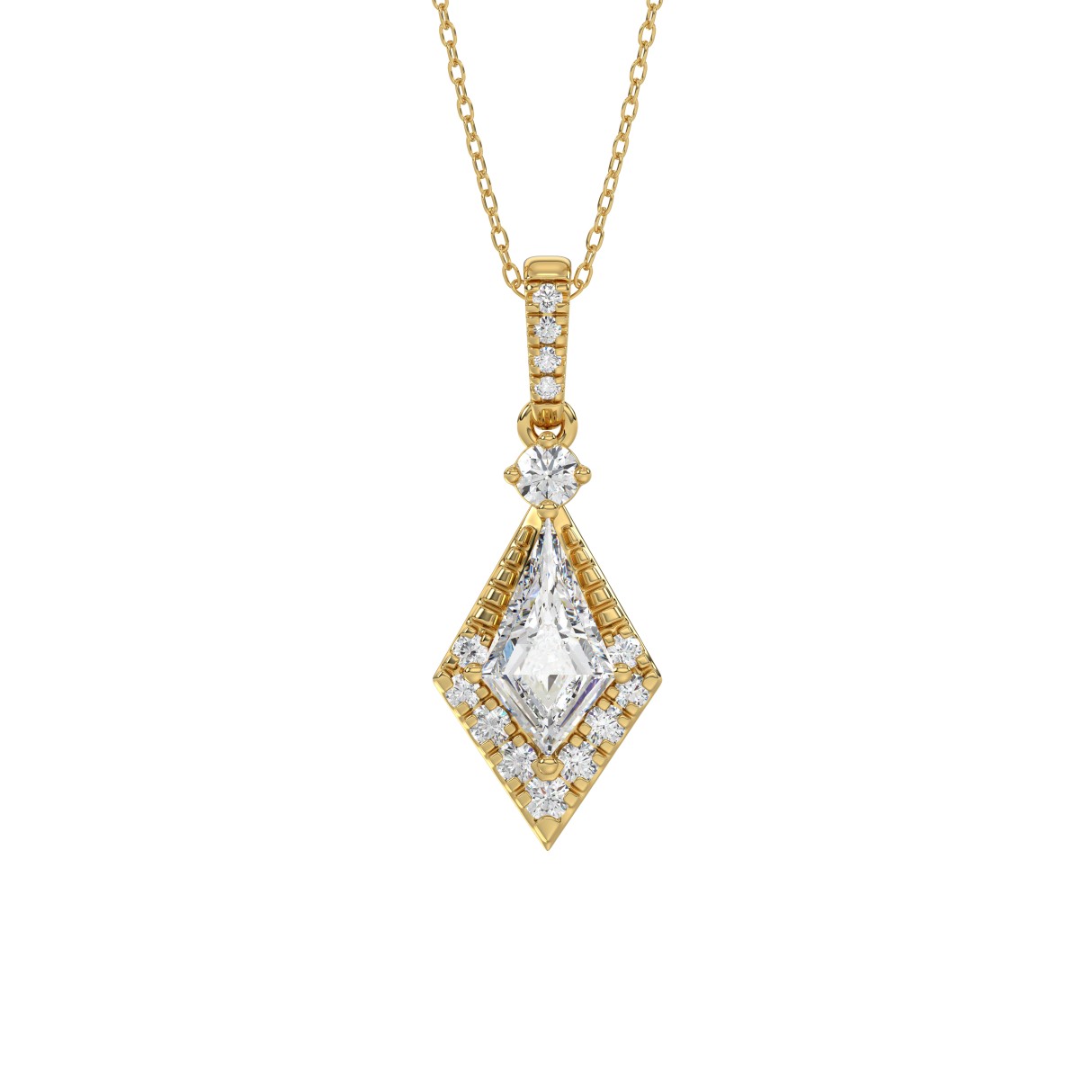 14K YELLOW GOLD 1 1/4CT ROUND/KITE STEP CUT DIAMOND LADIES PENDANT - Image 1