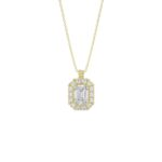 14K YELLOW GOLD 1 3/8CT ROUND EMERALD DIAMOND LADIES PENDANT WITH CHAIN (CENTER STONE EMERALD DIAMOND 1CT )