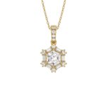 14K YELLOW GOLD 1.00CT ROUND/BAGUETTE/HEZAGON STEP CUT DIAMOND LADIES PENDANT
