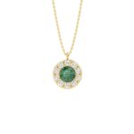 14K YELLOW GOLD 1.00CT ROUND/EMERALD DIAMOND LADIES PENDANT (CENTER STONE GREEN EMERALD ROUND DIAMOND 5/8CT)