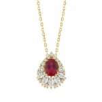 14K YELLOW GOLD 2 1/4CT ROUND/MARQUISE/RUBY OVAL DIAMOND LADIES PENDANT WITH CHAIN (RUBY OVAL DIAMOND 1 1/4CT)