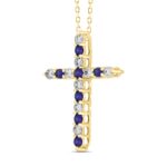 14K YELLOW GOLD 3/4CT ROUND DIAMOND LADIES PENDANT (BLUE SAPPHIRE ROUND DIAMOND 3/8CT) - Image 3
