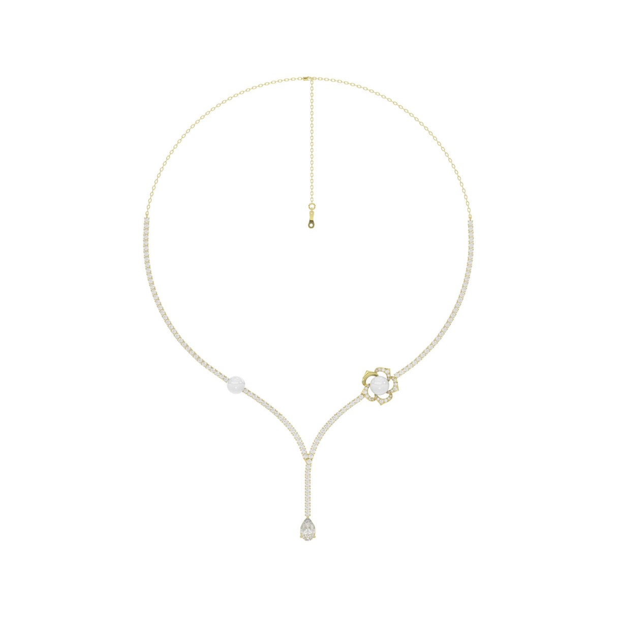 14K YELLOW GOLD 4.00CT ROUND/PEARL/PEAR DIAMOND LADIES NECKLACE - Image 1