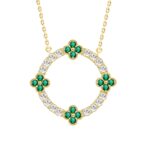 14K YELLOW GOLD 5/8CT ROUND/ROUND EMERALD GREEN DIAMOND LADIES PENDANT