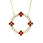 14K YELLOW GOLD 5/8CT ROUND/ROUND RUBY DIAMOND LADIES PENDANT WITH CHAIN