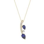 14K YELLOW GOLD 7/8CT ROUND/PEAR DIAMOND LADIES PENDANT WITH CHAIN (PEAR BLUE SAPPHIRE 5/8CT)