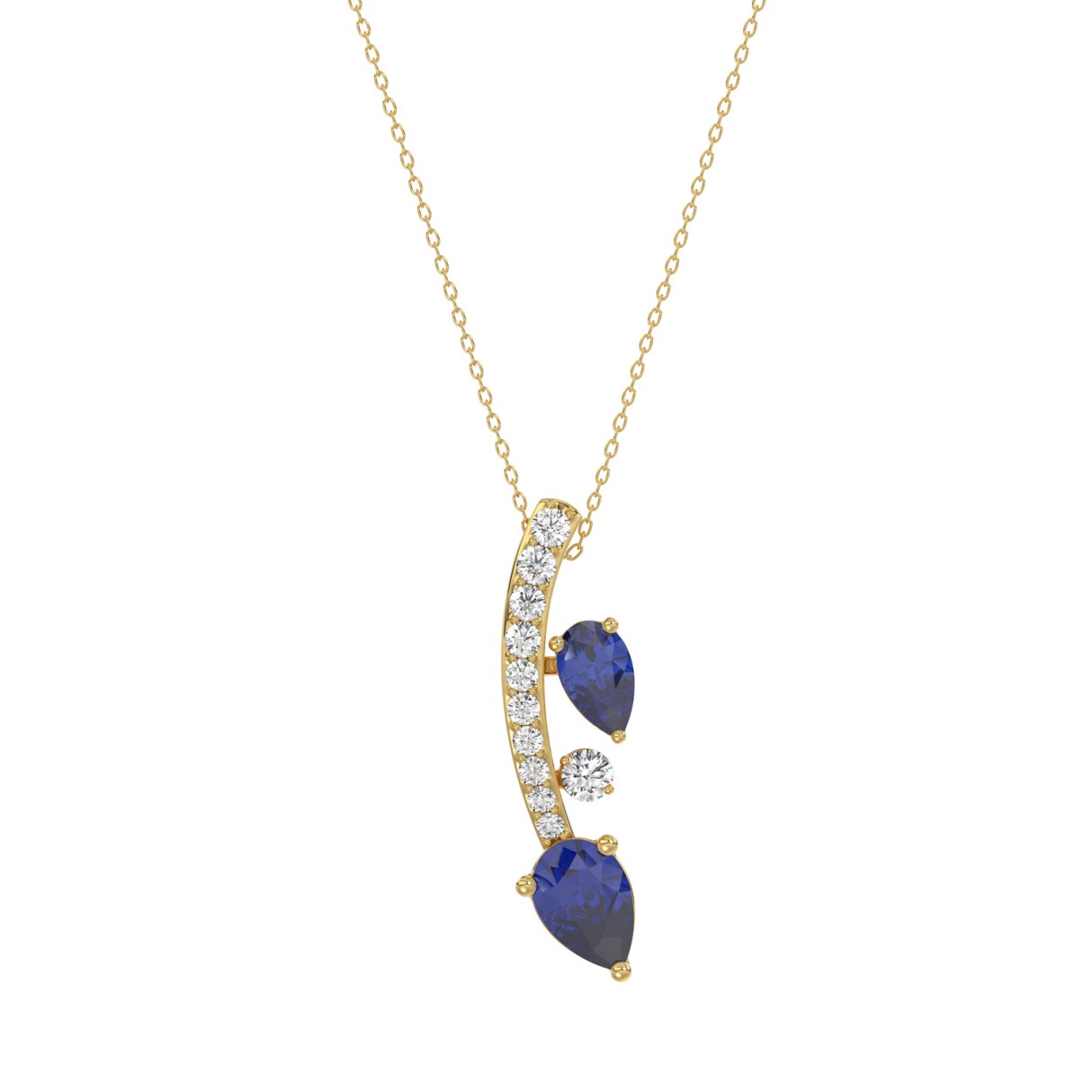 14K YELLOW GOLD 7/8CT ROUND/PEAR DIAMOND LADIES PENDANT WITH CHAIN (PEAR BLUE SAPPHIRE 5/8CT) - Image 1