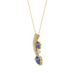 14K YELLOW GOLD 7/8CT ROUND/PEAR DIAMOND LADIES PENDANT WITH CHAIN (PEAR BLUE SAPPHIRE 5/8CT) - Image 3