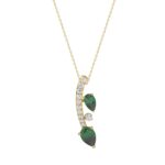 14K YELLOW GOLD 7/8CT ROUND/PEAR DIAMOND LADIES PENDANT WITH CHAIN (PEAR EMERALD 5/8CT)
