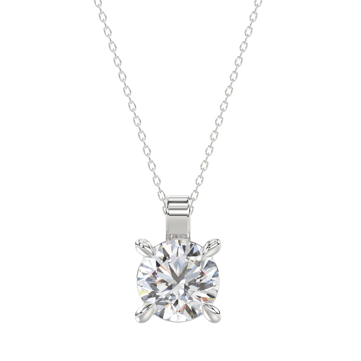 18K WHITE GOLD 1.00CT ROUND DIAMOND SOLITAIRE PENDANT WITH CHAIN (TALON CLAWS LOCK) - Image 1