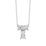 18K White Gold Diamond Initial “T” Pendant 1.00CT Fancy Cut Ladies Alphabet Charm with Chain