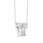 18K White Gold Diamond Initial “T” Pendant 1.00CT Fancy Cut Ladies Alphabet Charm with Chain - Image 3