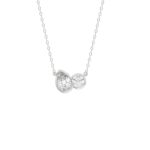 3/4CT White Gold 10K Collection Linked Hearts Two-Stone Diamond  Fashion Ladies Necklace Round & Pear Cut Diamond (Color F-G -Clarity VS1/VS2)
