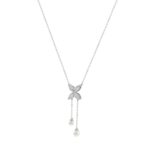 Elegant 10K White Gold Marquise Diamond 3/4Ct & Pearl Butterfly Drop Necklace Fine Jewelry Gift For Her (Color F-G Clarity Vs1/Vs2) - Image 3