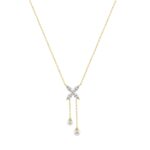 Elegant 10K Yellow Gold Marquise Diamond 3/4Ct & Pearl Butterfly Drop Necklace Fine Jewelry Gift For Her (Color F-G Clarity Vs1/Vs2)