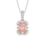 ETERNAL BLUSH COLLECTION 14K WHITE GOLD 1 1/4CT ROUND/PINK RADIANT/BAGUETTE DIAMOND LADIES PENDANT WITH CHAIN