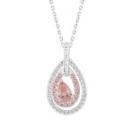 ETERNAL BLUSH COLLECTION 14K WHITE GOLD 1.00CT ROUND/ PINK PEAR & ROUND DIAMOND LADIES PENDANT WITH CHAIN