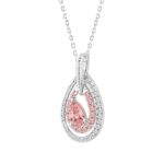 ETERNAL BLUSH COLLECTION 14K WHITE GOLD 1.00CT ROUND/ PINK PEAR & ROUND DIAMOND LADIES PENDANT WITH CHAIN - Image 3