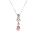 ETERNAL BLUSH COLLECTION 14K WHITE GOLD 2.00CT PINK PEAR & OVAL DIAMOND / PEAR DIAMOND LADIES PENDANT WITH CHAIN