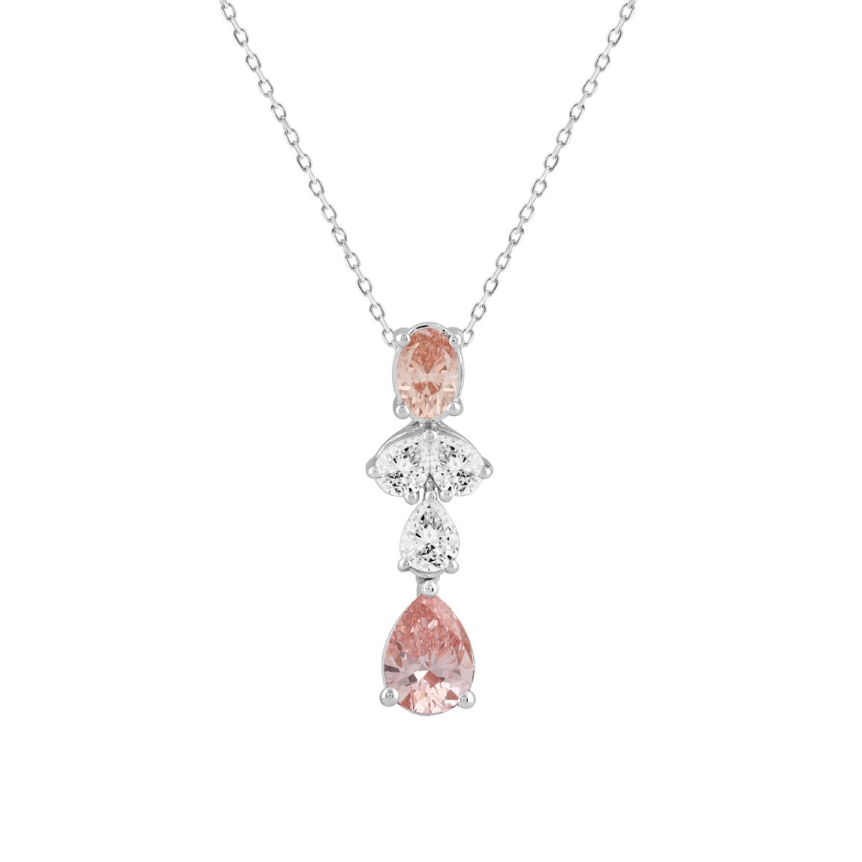 ETERNAL BLUSH COLLECTION 14K WHITE GOLD 2.00CT PINK PEAR & OVAL DIAMOND / PEAR DIAMOND LADIES PENDANT WITH CHAIN - Image 1