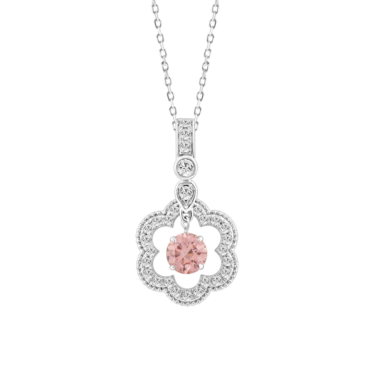 ETERNAL BLUSH COLLECTION 14K WHITE GOLD 3/4CT ROUND DIAMOND LADIES PENDANT WITH CHAIN (ROUND PINK) - Image 1