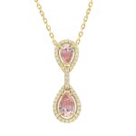 ETERNAL BLUSH COLLECTION LADIES NECKLACE 2 3/4CT ROUND/ PINK PEAR DIAMOND 14K YELLOW GOLD - Image 4