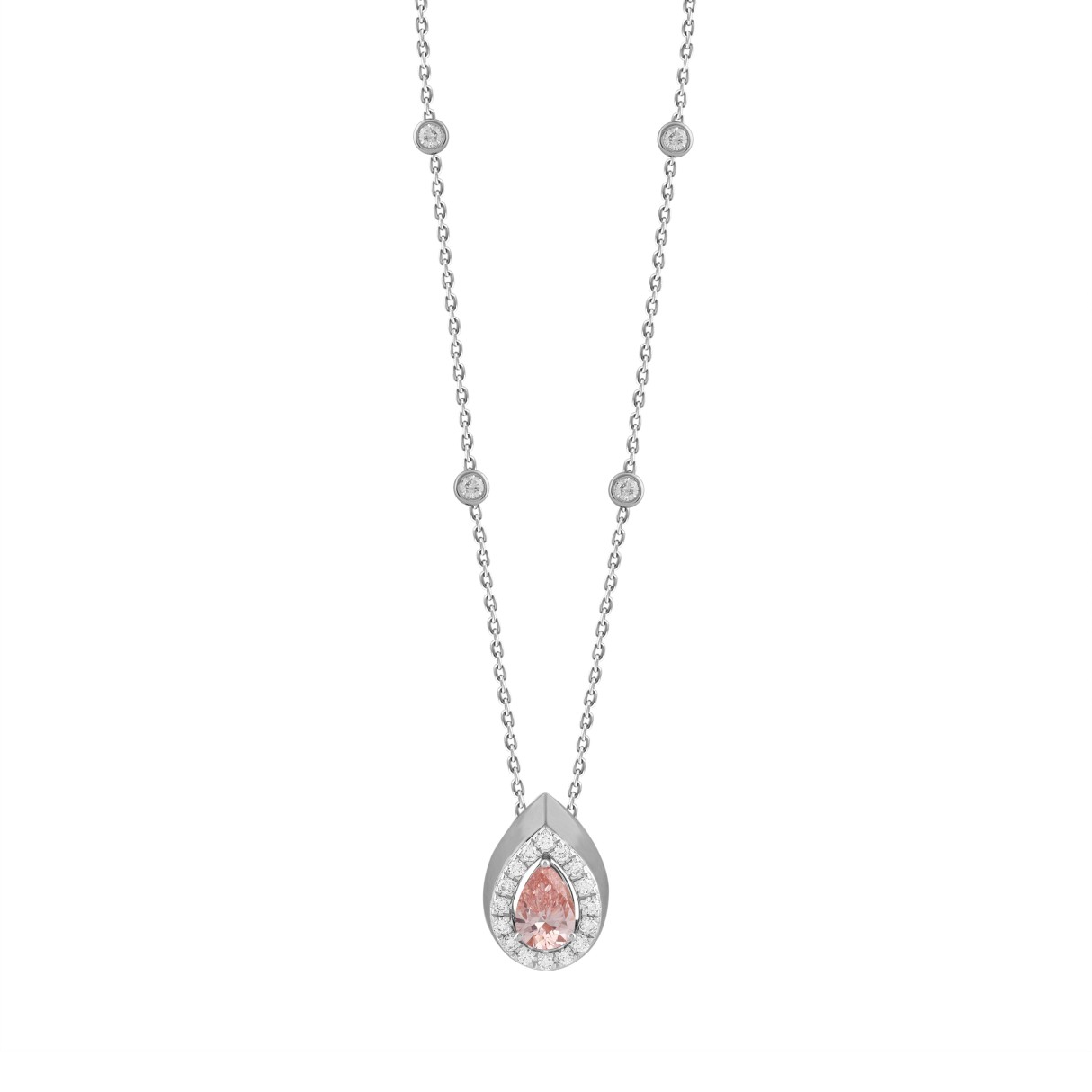 ETERNAL BLUSH COLLECTION LADIES NECKLACE 3/4CT ROUND/PEAR DIAMOND 14K WHITE GOLD (CENTER STONE PINK PEAR DIAMOND 1/2CT) - Image 1