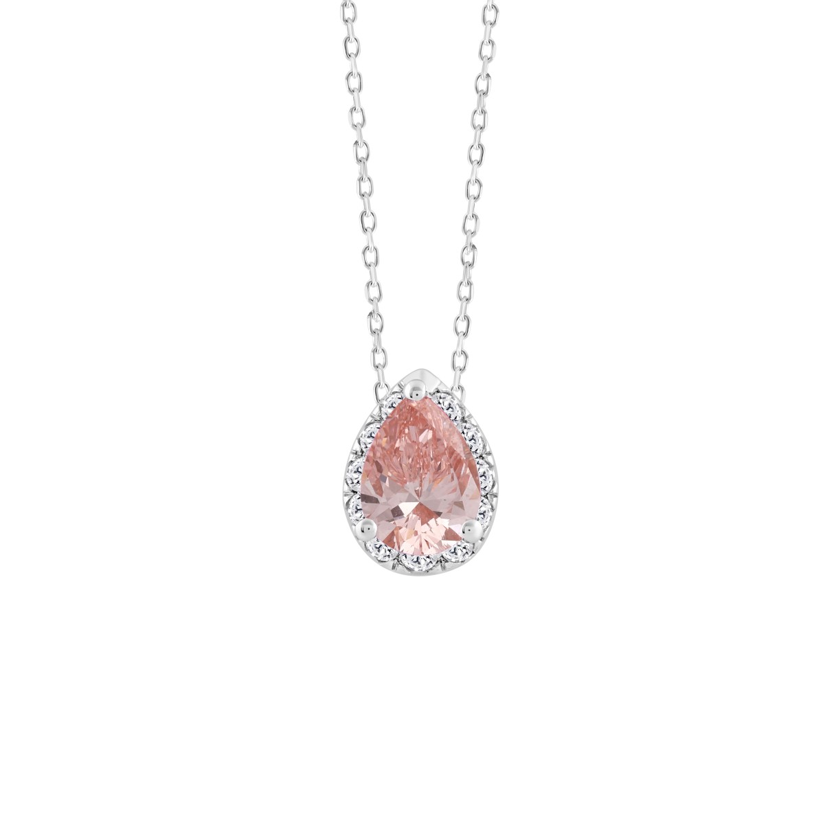 ETERNAL BLUSH COLLECTION LADIES PENDANT 1 1/4CT ROUND/PEAR DIAMOND 14K WHITE GOLD WITH CHAIN (CENTER STONE PINK PEAR DIAMOND 1CT) - Image 1