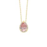 ETERNAL BLUSH COLLECTION LADIES PENDANT 1 1/4CT ROUND/PEAR DIAMOND 14K YELLOW GOLD WITH CHAIN (CENTER STONE PINK PEAR DIAMOND 1CT)