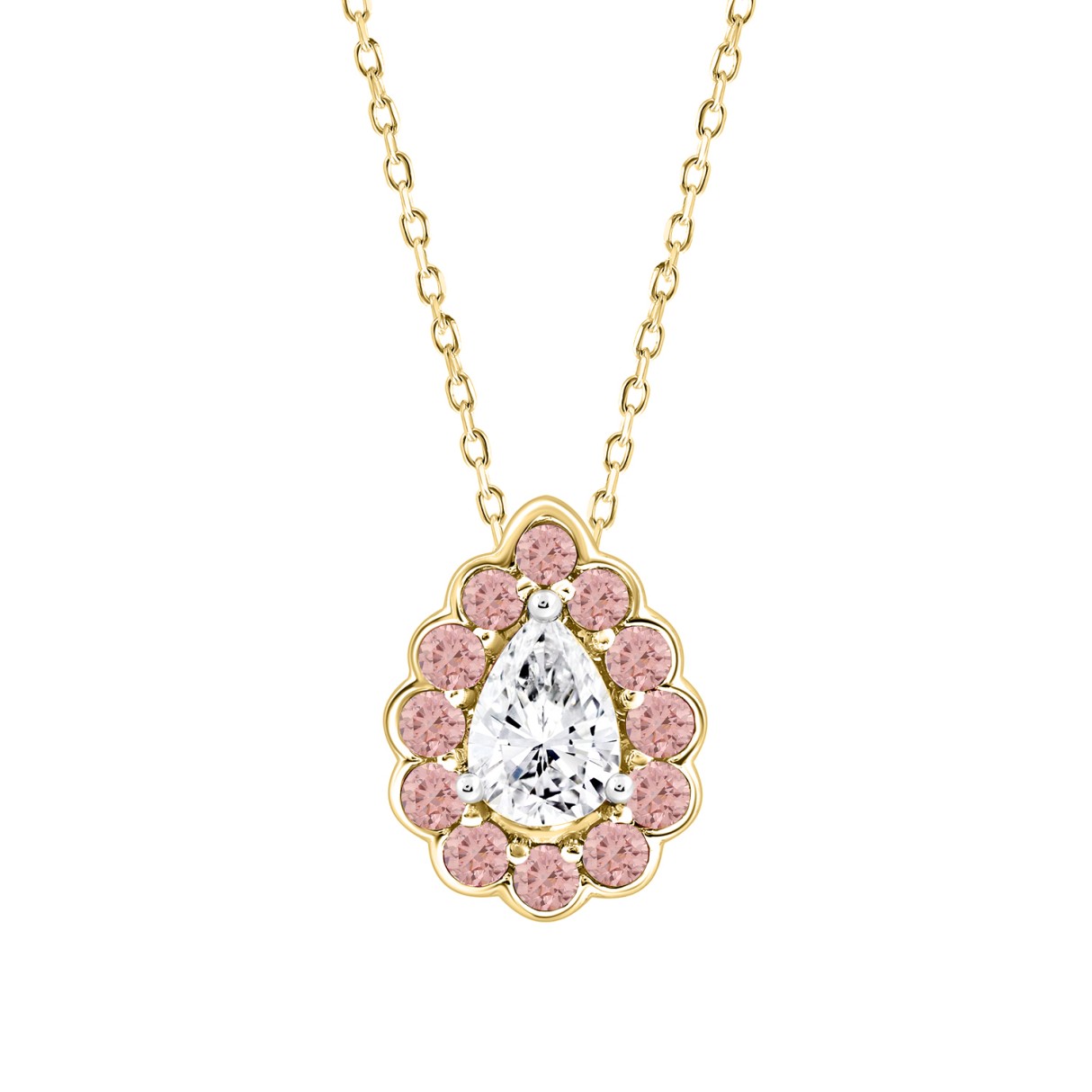 ETERNAL BLUSH COLLECTION LADIES PENDANT 1 1/4CT ROUND/PINK PEAR DIAMOND 14K YELLOW GOLD WITH CHAIN (CENTER STONE PEAR DIAMOND 3/4CT) - Image 1