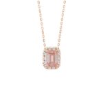 ETERNAL BLUSH COLLECTION LADIES PENDANT 1 1/5CT ROUND/EMERALD DIAMOND 14K ROSE GOLD WITH CHAIN (CENTER STONE PINK EMERALD DIAMOND 1CT)