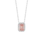 ETERNAL BLUSH COLLECTION LADIES PENDANT 1 1/5CT ROUND/EMERALD DIAMOND 14K WHITE GOLD WITH CHAIN (CENTER STONE PINK EMERALD DIAMOND 1CT)