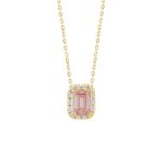 ETERNAL BLUSH COLLECTION LADIES PENDANT 1 1/5CT ROUND/EMERALD DIAMOND 14K YELLOW GOLD WITH CHAIN (CENTER STONE PINK EMERALD DIAMOND 1CT)