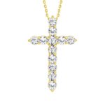 LADIES CROSS PENDANT WITH CHAIN 1CT ROUND DIAMOND 14K YELLOW GOLD