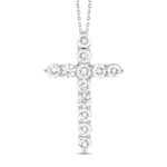 LADIES CROSS PENDANT WITH CHAIN 2CT ROUND DIAMOND 14K WHITE GOLD
