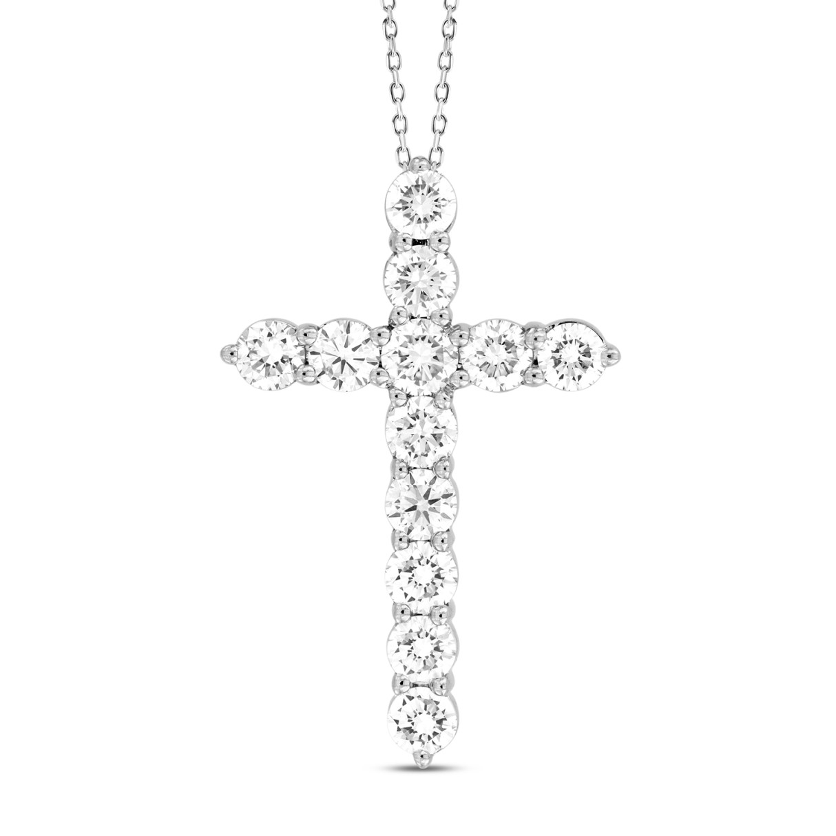 LADIES CROSS PENDANT WITH CHAIN 2CT ROUND DIAMOND 14K WHITE GOLD - Image 1