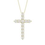 LADIES CROSS PENDANT WITH CHAIN 2CT ROUND DIAMOND 14K YELLOW GOLD
