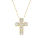 LADIES CROSS PENDANT WITH CHAIN 3CT ROUND/PRINCESS DIAMOND 14K YELLOW GOLD