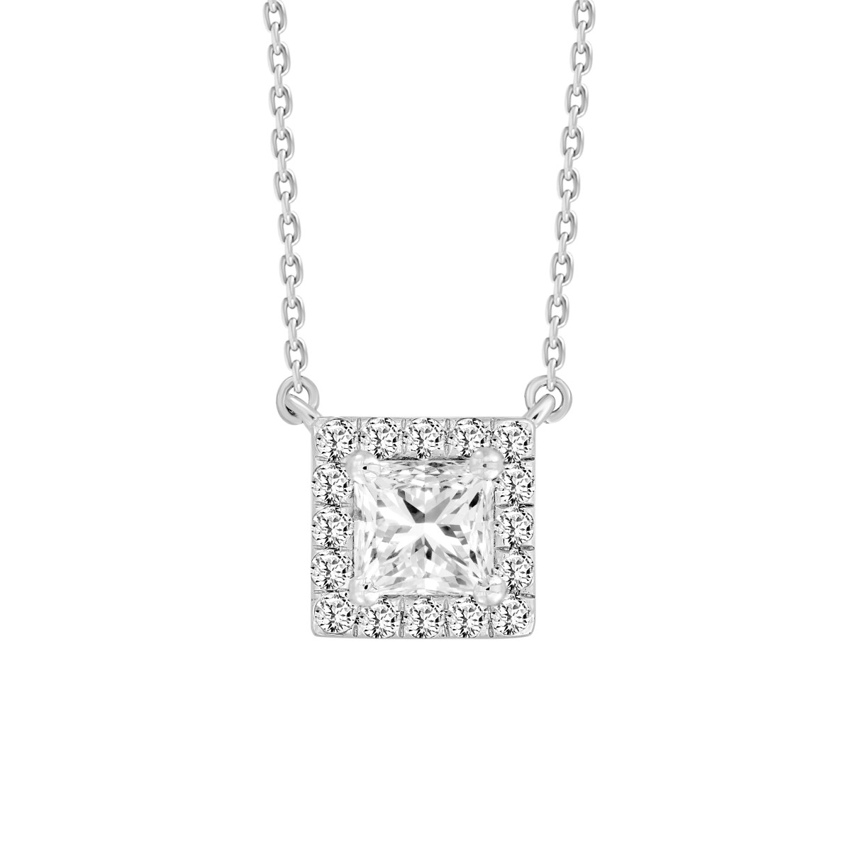 LADIES NECKLACE 1CT ROUND/PRINCESS DIAMOND 14K WHITE GOLD (CENTER STONE PRINCESS DIAMOND 3/4CT ) - Image 1