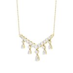 LADIES NECKLACE 3CT ROUND/PEAR DIAMOND 14K YELLOW GOLD - Image 2