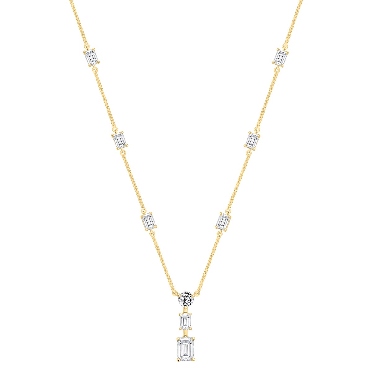 LADIES NECKLACE 7 1/2CT ROUND/EMERALD DIAMOND 14K YELLOW GOLD - Image 1