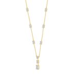 LADIES NECKLACE 7 1/2CT ROUND/EMERALD DIAMOND 14K YELLOW GOLD - Image 2