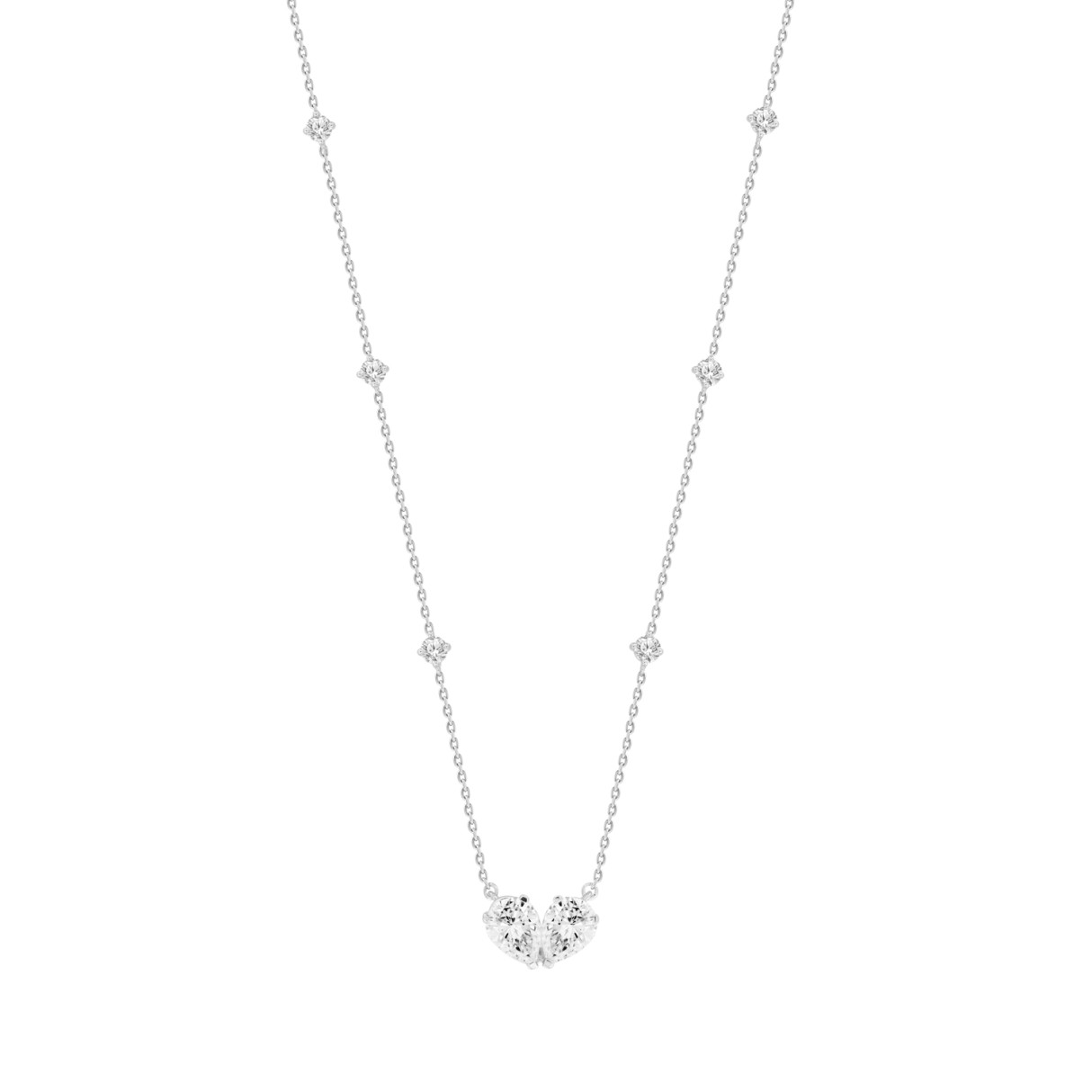 LADIES NECKLACES 2CT ROUND/PEAR DIAMOND 14K WHITE GOLD - Image 1