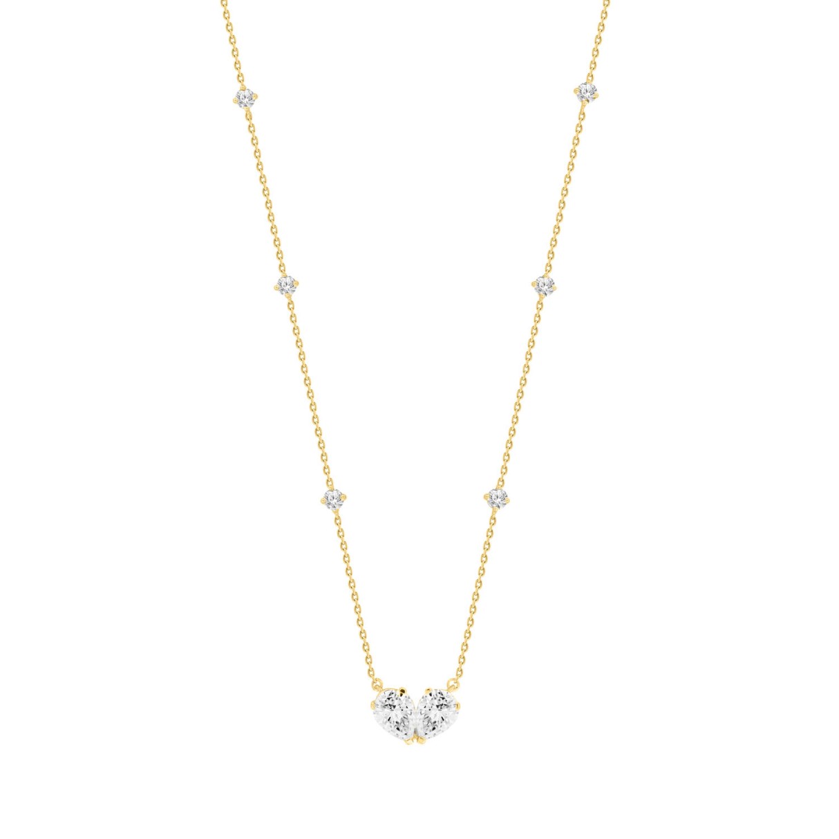 LADIES NECKLACES 2CT ROUND/PEAR DIAMOND 14K YELLOW GOLD - Image 1