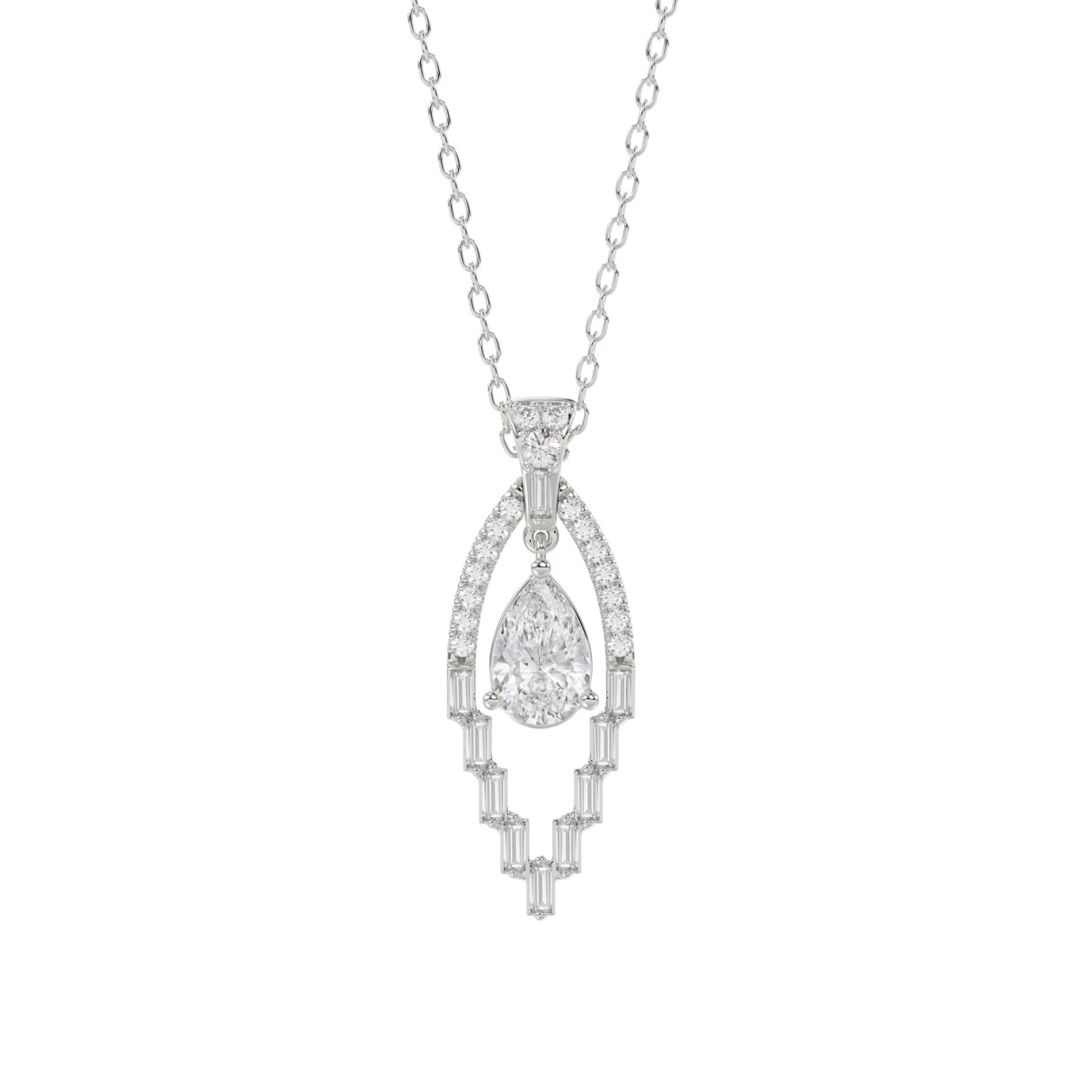 LADIES PENDANT 1 1/2CT ROUND/BAGUETTE/PEAR DIAMOND 14K WHITE GOLD - Image 1