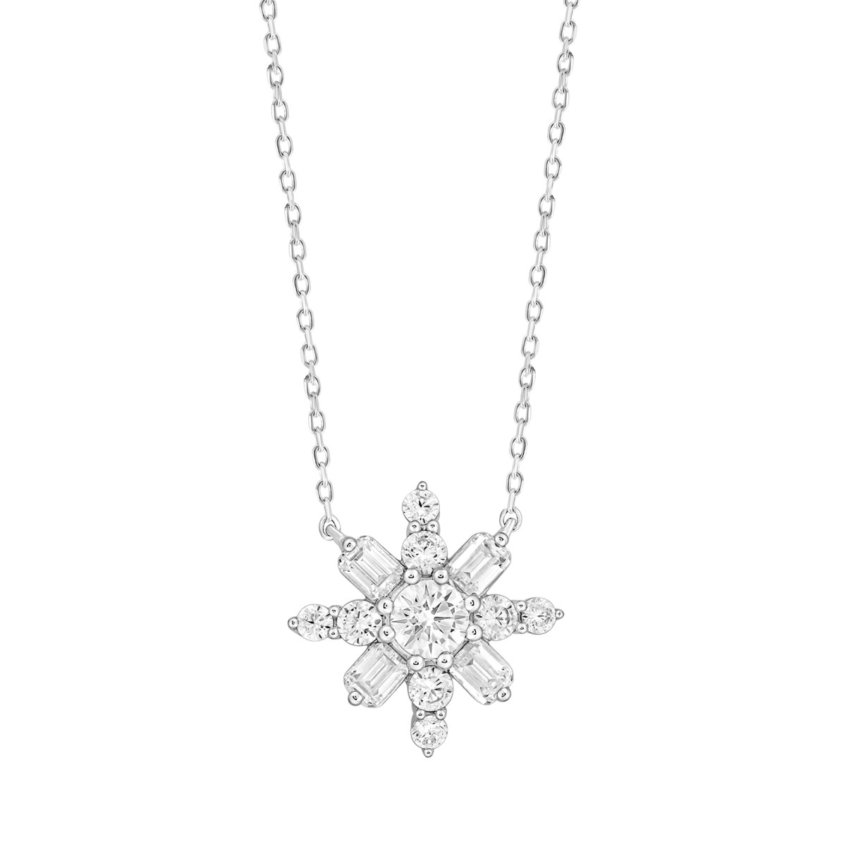 LADIES PENDANT 1 1/2CT ROUND/EMERALD DIAMOND 14K WHITE GOLD WITH CHAIN - Image 1