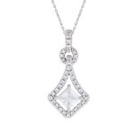 LADIES PENDANT 3/4CT ROUND/PRINCESS DIAMOND 14K WHITE GOLD