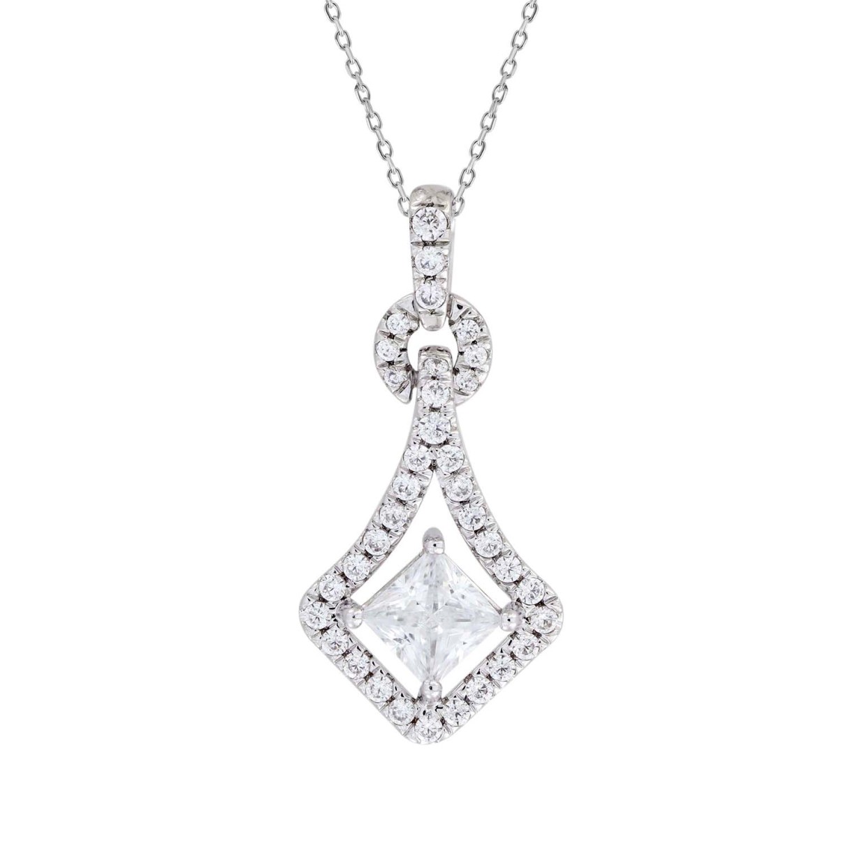 LADIES PENDANT 3/4CT ROUND/PRINCESS DIAMOND 14K WHITE GOLD - Image 1