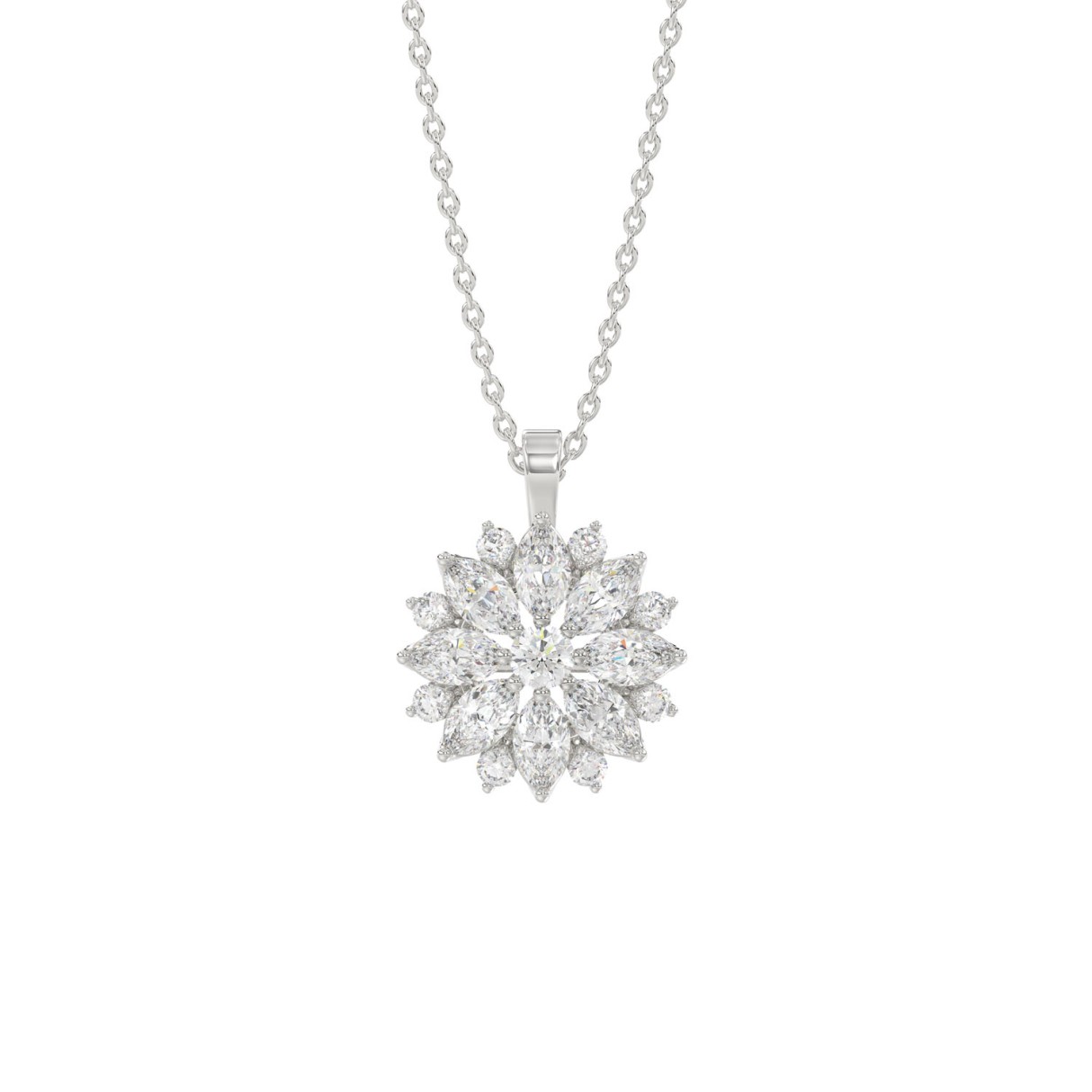 LADIES PENDANT WITH CHAIN 1CT ROUND/MARQUISE DIAMOND 14K WHITE GOLD - Image 1